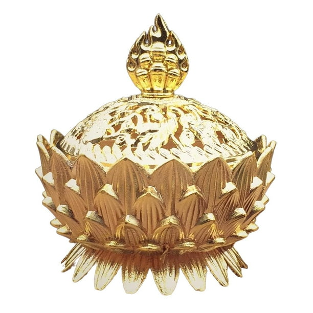 Quemador de incienso de flor de loto, estilo budista de Oriente Medio, aleación de zinc, bronce, mini incienso, artesanía de metal, decoración del hogar y el dormitorio. Style1 Gold