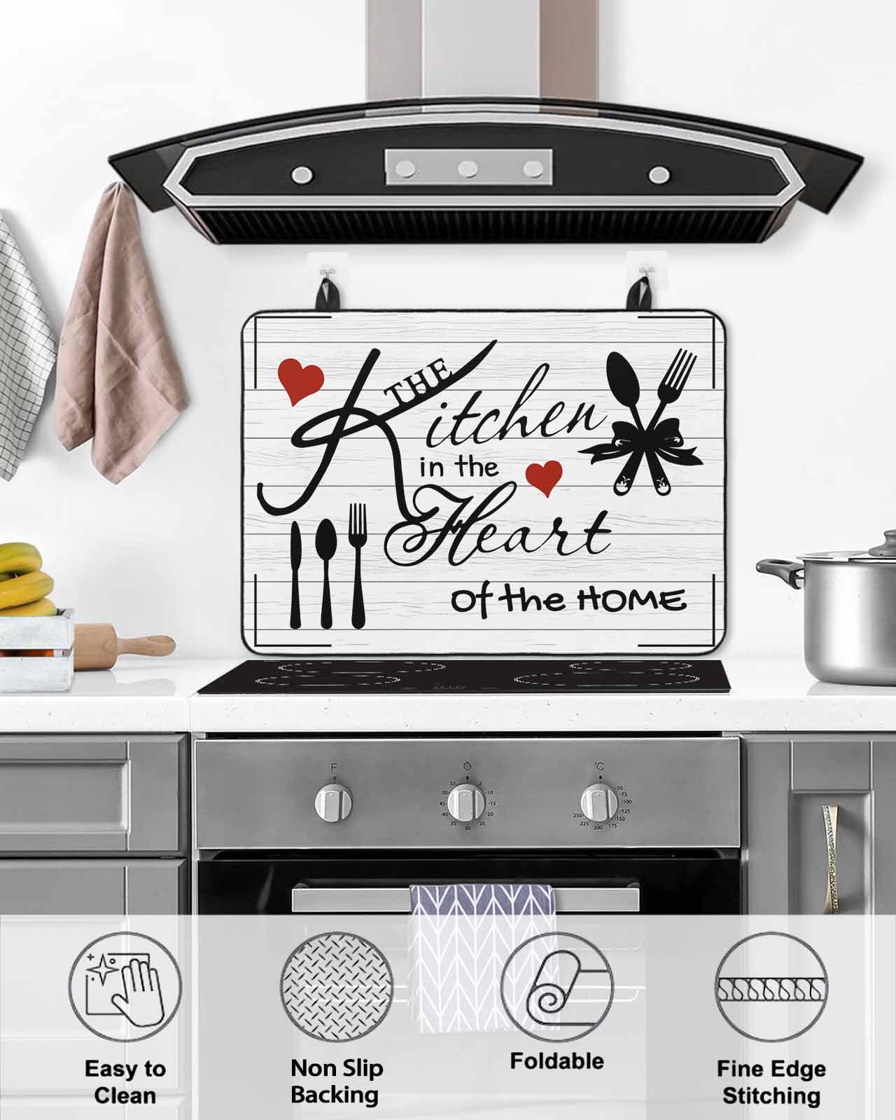 nqOlkjepod Large Induction Cooktop Protector Mat 36"x21", Kitchen Tableware Stove Top Covers for Electric Stove, Red Love Heart Black Words Vintage Stove Burner Cover Mats, Glass Top Stove Cover