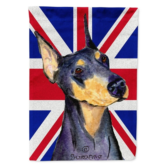 Carolines Treasures SS4937CHF Doberman with English Union Jack British Flag House Flag House Size multicolor