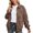 Brown, variant on Women Lapel Collar Faux Suede Loose Bomber Jacket Zip Front Rib Cuff Long Sleeve Layering Coat 1PC S-XXXL Plus Size Friendly