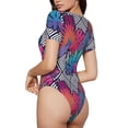 thumbnail image 3 of Balery Tropical Leaves Women's Short Sleevee Crew Neck Bodysuit Tops Short Sleeve Tops Basic-, 3 of 9