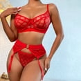 thumbnail image 2 of Gibobby Sujetador De Encaje Para Mujer Conjunto de Lencería de Malla, Conjunto de Lencería de Encaje Transpirable Color Block Sujetador Suave y Elegante para Mujer(Rojo, XG), 2 of 5