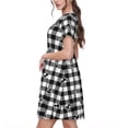 thumbnail image 2 of Fotbe Black Tartan Plaid Vestido Largo de Moda para Mujer, Vestido Tipo Camiseta con Manga Corta y Estilo Casual a Rayas y Bloques de Color, 2 of 6