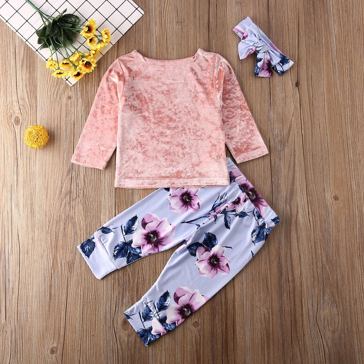 Newborn Infant Baby Girl Clothing Long Sleeve Velvet T-Shirt +Floral ...