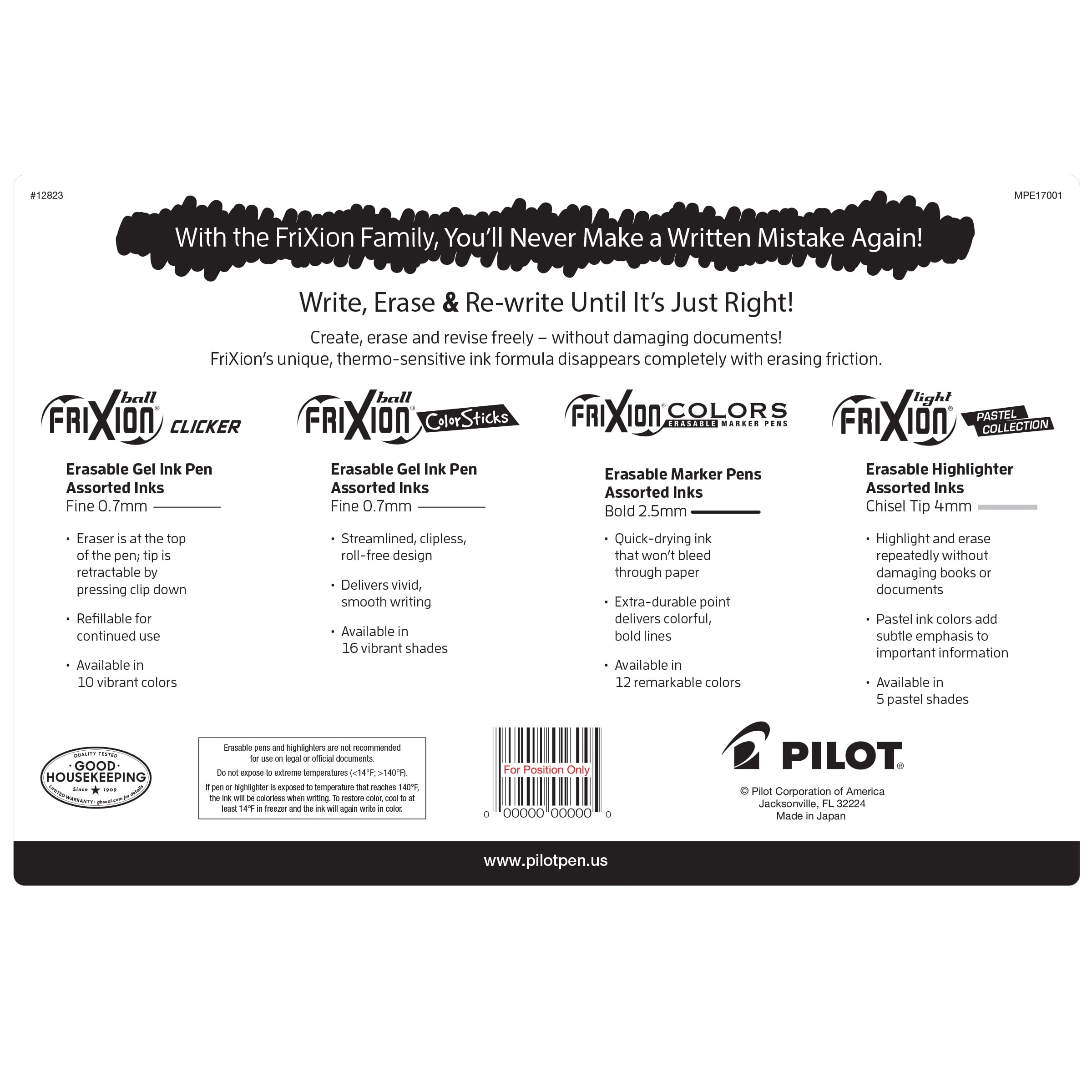 Pilot FriXion Assorted Erasable Gel Ink Pens; Markers, & Highlighters, Assorted Colors, 17 Count