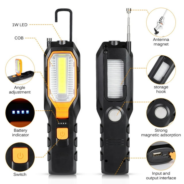LED Work Light, LED Lighting Magnetic Backup Power Bank Portable Built-In Battery Usb Led Light Job Site Lighting Emergency Car Repairing