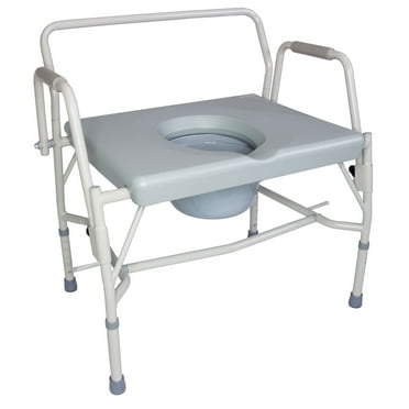 DMI 500 lb Capacity Portable Drop-Arm Bedside Commode, Adjustable Extra-Wide Seat, Bucket and Lid Included, Adjustable Legs, Grey