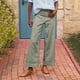 thumbnail image 2 of Pantalones capri de lino de cintura alta y pierna ancha para mujer - Pantalones casuales de negocios con bolsillos - Lisos/estampados, S-2XL, 2 of 8