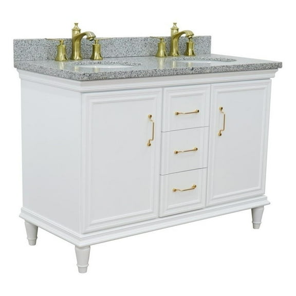 49 in. Double Wooden Vanity White with Gray Granite Oval Sink