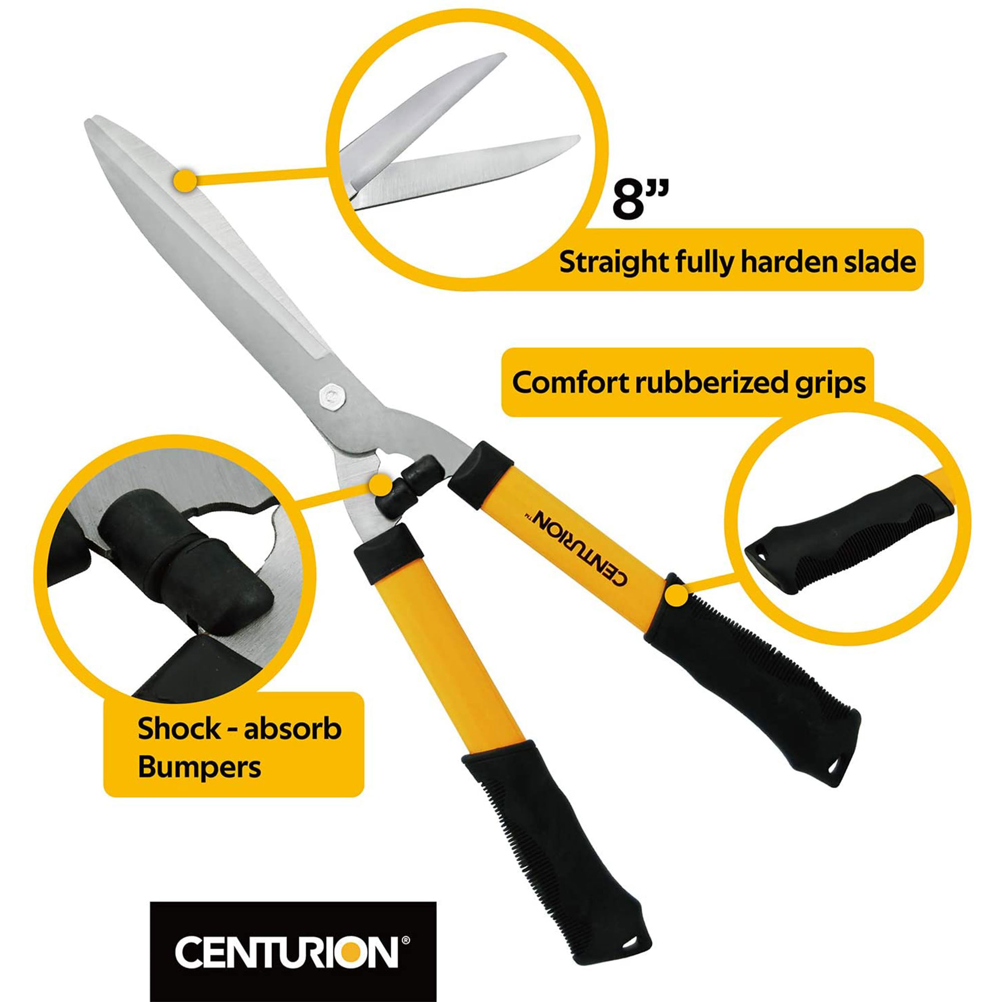 CENTURION 511 8 Inch Precision Steel Blades Hedge Shears w/ Non-Slip Grips - image 3 of 8