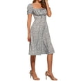 thumbnail image 4 of INSPIRE CHIC Women's Smocked Dress Square Neck Ruffled Hem Floral Dress L Gray Blue, 4 of 6