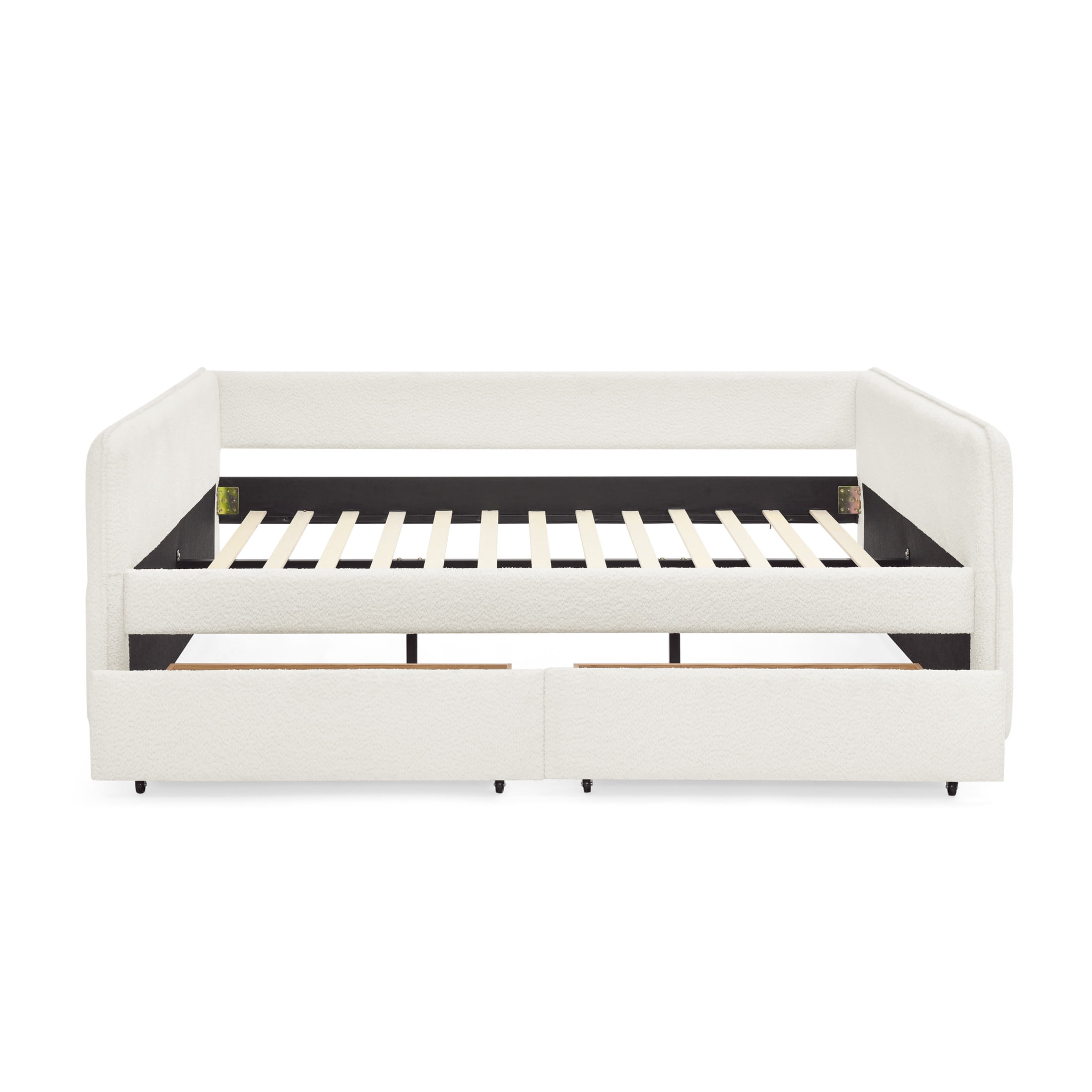 Noble House Kael Queen-Size Daybed with Storage Drawers, Tufted Boucle Sofa Bed Frame and Padded Backrest, Beige