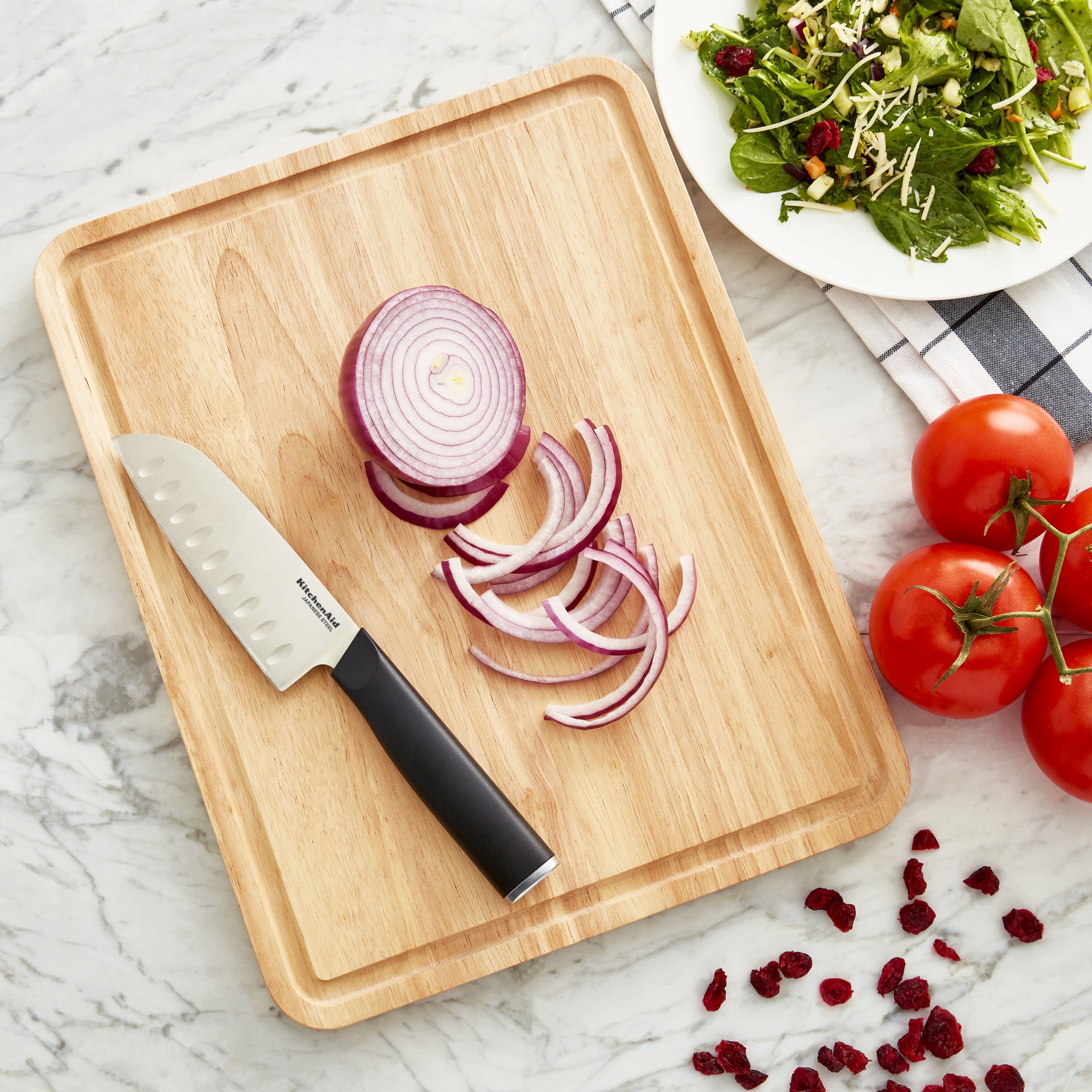 Kitchenaid Classic Rubberwood Cutting Board with Trench, 11x14-inch, Natural