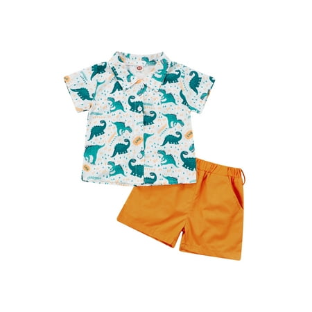 

Toddler Baby Boy Dinosaur Short Sleeve Botton Down Shirt Shorts Set 2Pcs Summer Outfit Hawaiian Shirt Sets