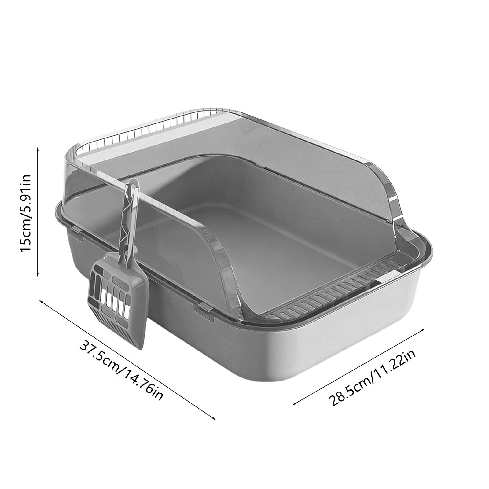 Grey Large Capacity Cat Litter Pan Semi Enclosed With High Sides 12L Thickened Plastic Includes Litter Scoop