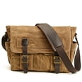 thumbnail image 3 of New Wax Canvas Splicing Men's Real-Leather Bag Vintage Men's Single-Shoulder Bag Fashion Computer Messenger Bag for men (Dark Gray), 3 of 7