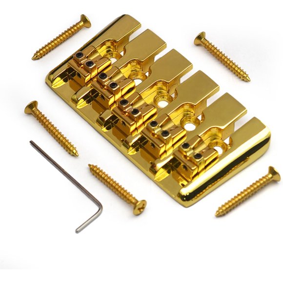 5 String Bass Bridge A Style Top Load Tailpiece with Saddles for Electric Bass, Precisions Electric Instruments, 9.5*4.95cm, Gold