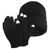 MAGG Men's Touch Texting Screen Gloves and Fleece Lined Hat Combo Gift Set (Cuff Hat)