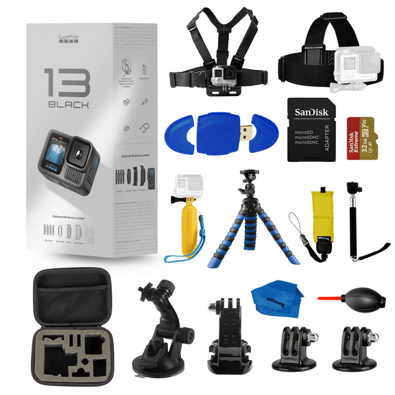 GoPro HERO 13 Black Action Camera, 5.3K HDR 27MP with 15-Piece Accessory Bundle