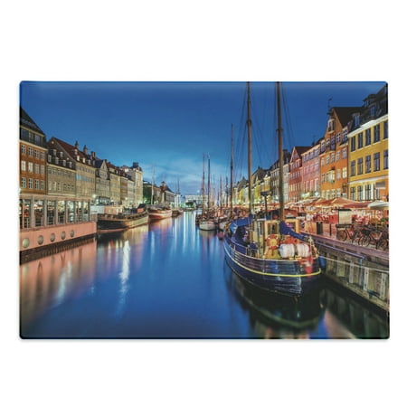 

Urban Cutting Board Entertainment District Denmark Nyhavn Canal Copenhagen River Boats Shops Attraction Decorative Tempered Glass Cutting and Serving Board Large Size Multicolor by Ambesonne
