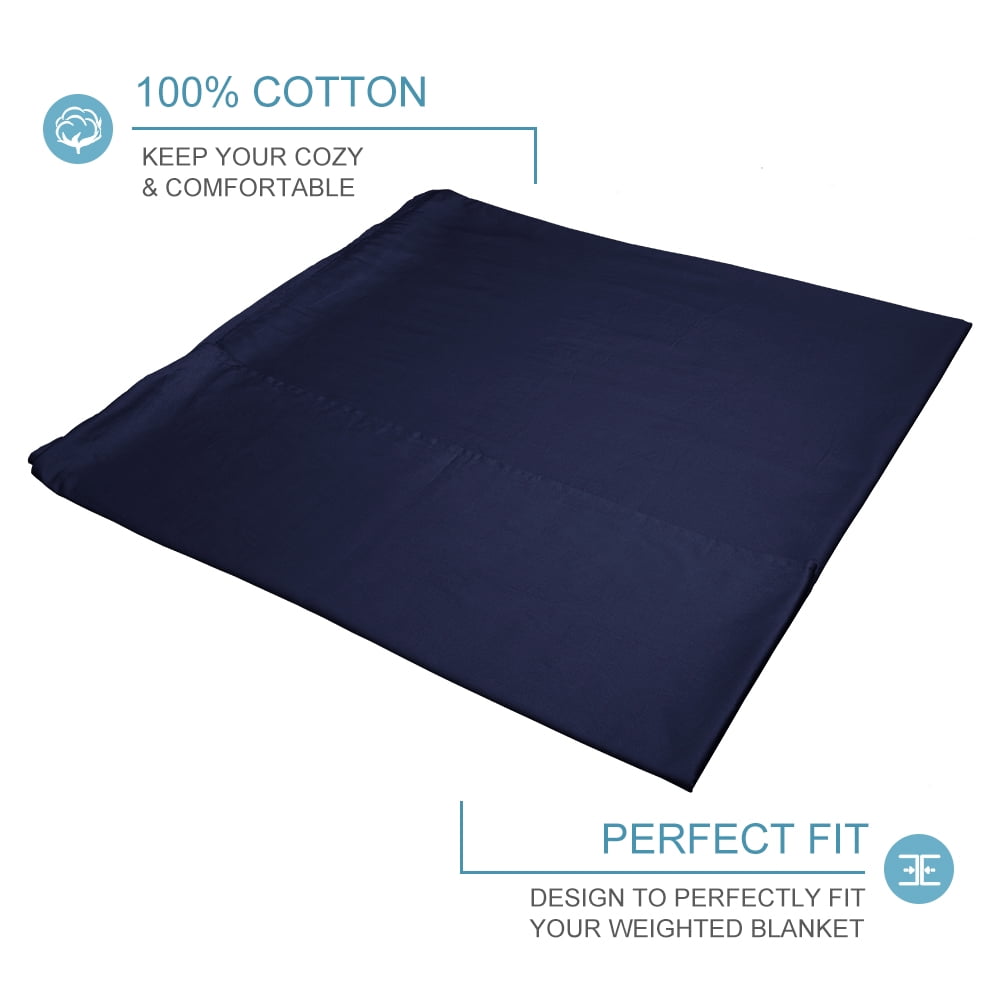 Blue Cotton Duvet Cover for 48x72 Weighted Blanket with 2 Pillowcases