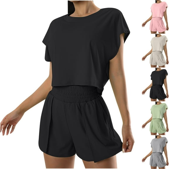 HBGVBA Women 2 Piece Outfits,Casual Matching Set,Fast Dry Sleeveless Top Shorts Color Casual Fitness Yoga Active Set