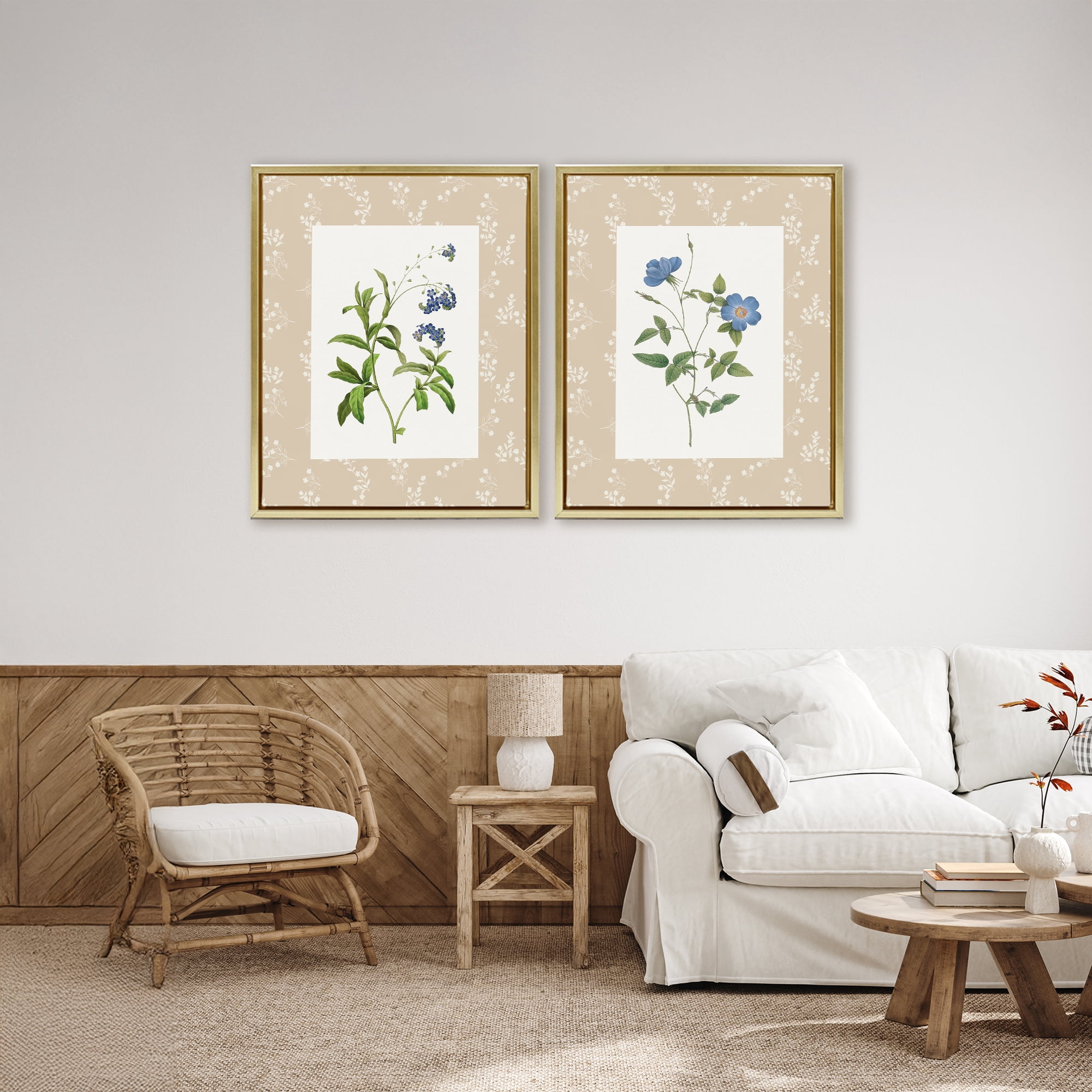 Stupell Industries Herbs on Beige Botanicals 2 Piece Gold Framed Floater Canvas Set, design by Val Rhodes