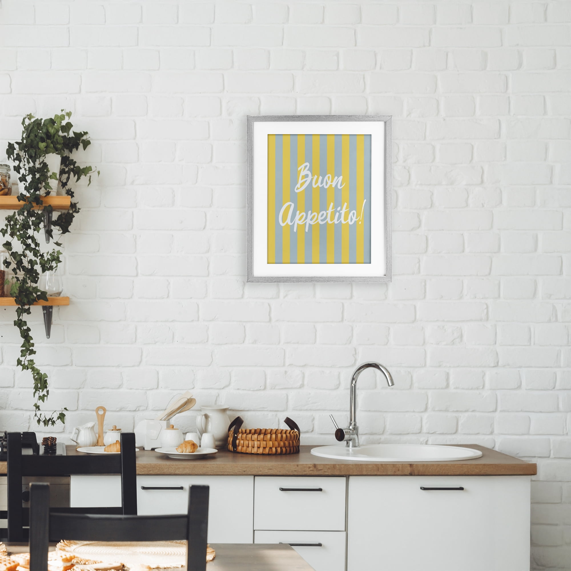Stupell Industries Buon Appetito Blue Yellow Stripes Gray Framed Print Under Glass, design by SD Graphics Studio