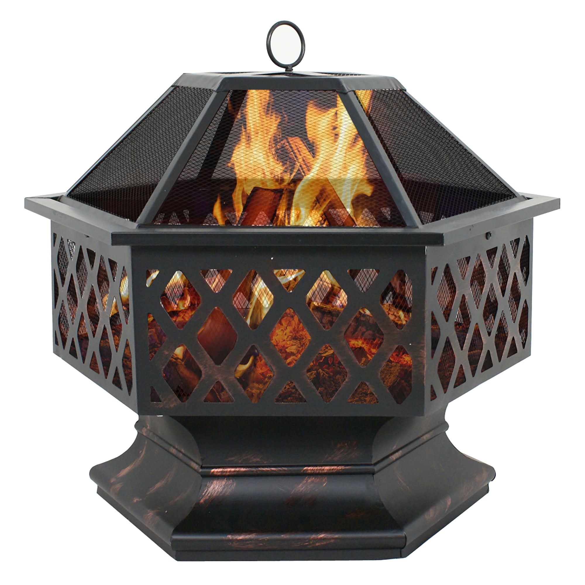 ZENSTYLE Outdoor Patio Steel Fire Pit 24" Hex Shaped Backyard