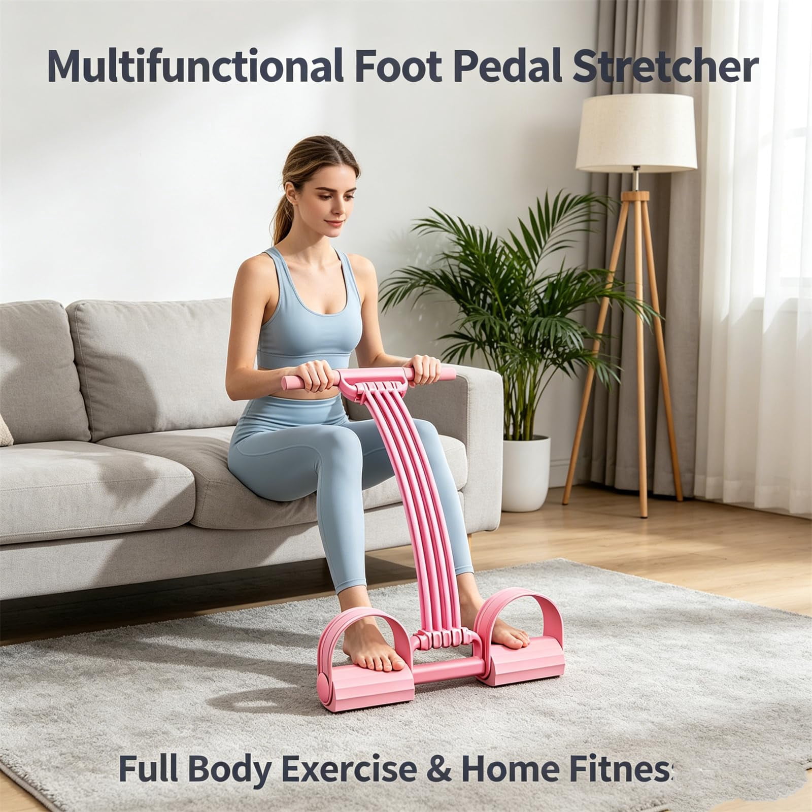 Pedal Resistance Band with Handle,New Upgrade 8 Tube Exercise Band, Yoga Elastic Stretching Resistance Band