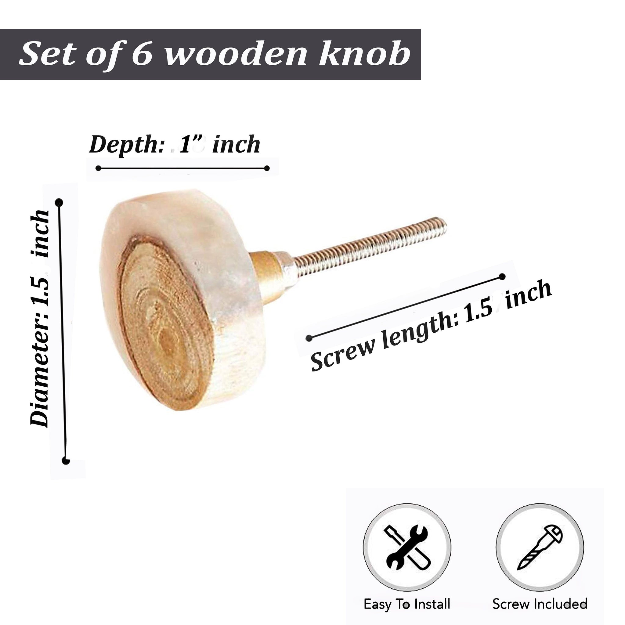 Perilla Home Set of 6 Round MOP Wooden Cabinet Knobs Decorative Antique Knobs for Home Kitchen Cabinet Hardware Cupboard Door Dresser Wardrobe and Drawer Pull Handle