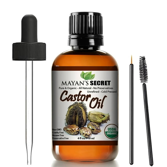 Mayan's Secret - 4oz Pure Castor Oil Organic Cold Pressed Unrefined Glass Bottle