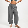 thumbnail image 7 of Lenpel Wide Leg Pants for Women Loose Drawstring Low Rise Palazzo Harem Pants Comfy Lounge Trousers with Pockets, 7 of 7