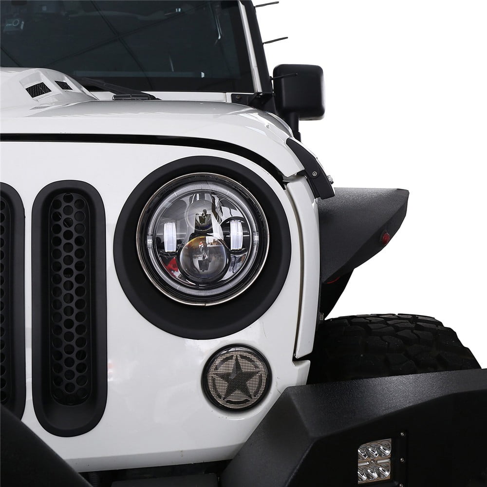Matte Black Headlight Bezel Cover Insert Trim Guards For Jeep Wrangler JK 07-15