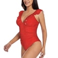 thumbnail image 3 of Yiaed Red Glitter Print Women's Ruffled One Piece Swimsuit V Neck Swimwear Slimming Monokini for Woman-Medium, 3 of 8