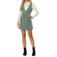thumbnail image 2 of INSPIRE CHIC Women's Button V Neck Plaid Tweed High Waist Office Overall Dress, 2 of 5