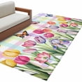 thumbnail image 2 of Area Rug for Living Room, Tulips Spring Floral Non-Slip Indoor Large Carpet for Bedroom/Dining Room, Flowers Butterfly Plaid Pastoral Washable Low-Profile Rectangle Floor Mat Runner Rugs - 2.7 x 5 Ft, 2 of 7