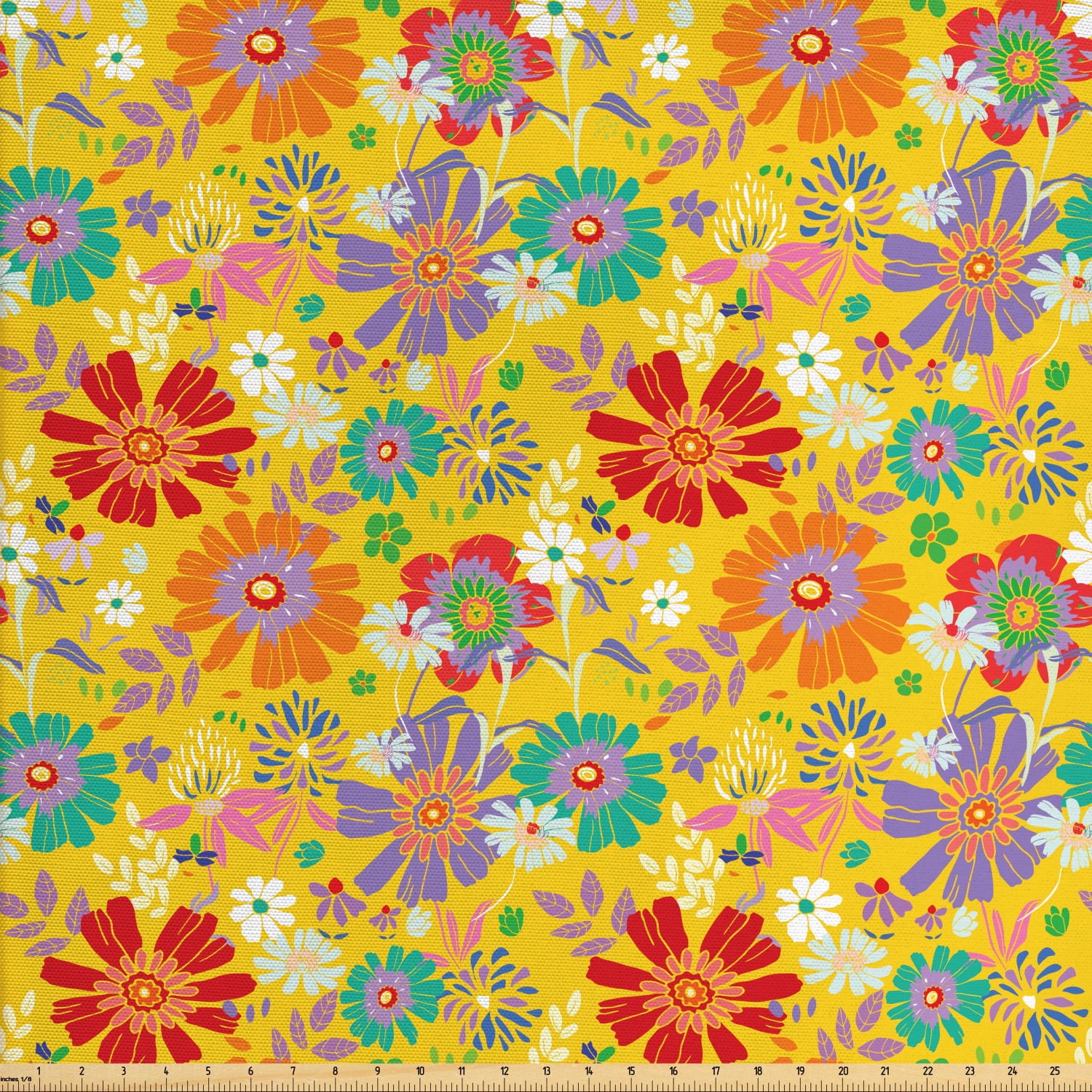 Dahlia Fabric by The Yard, Doodle Spring Flowers Childish Summer ...