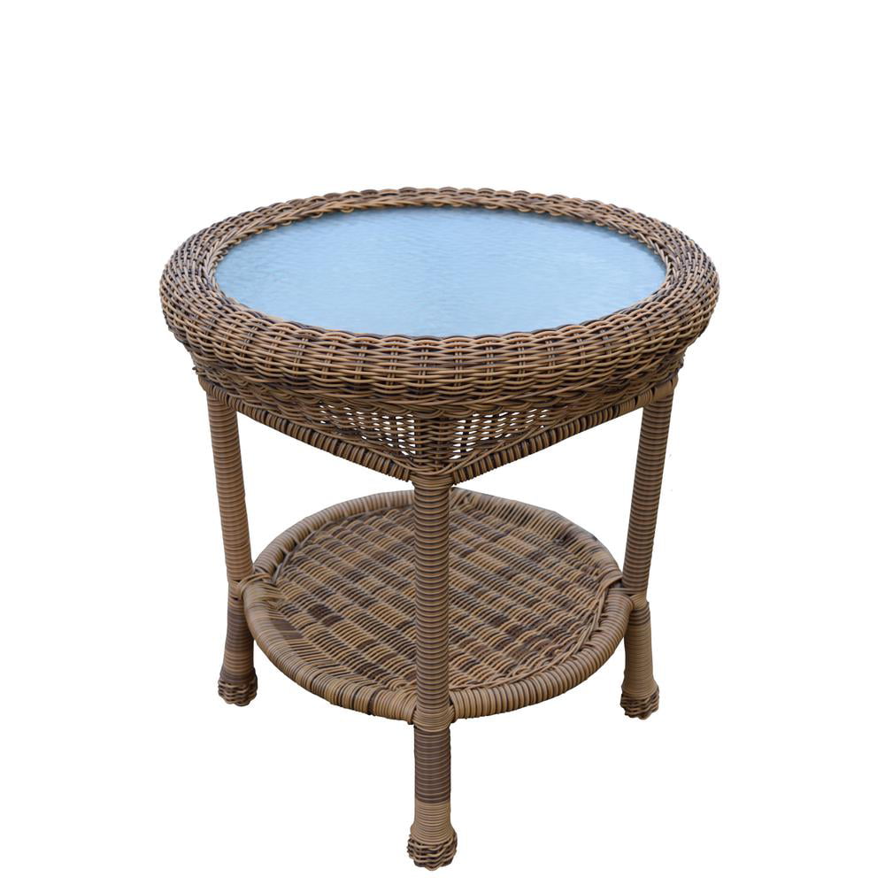 Level Resin Wicker End Table, Round Wicker End Table With Glass Top