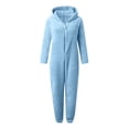 thumbnail image 6 of CCRFTGI Boys Girls Pajamas Onesies Hooded Long Sleeve Zip Up Jumpsuits Soft Warm Homewear With Pockets Sky Blue 5-14Years, 6 of 6