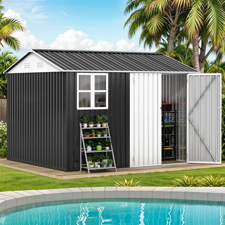 ModFusion 8x10 ft Storage Shed with Large Window, Lockable Double