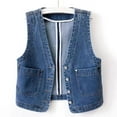 thumbnail image 2 of Women's Denim Vest 2025 Fashion Cropped Classic Sleeveless Button Down V Neck Jean Vest Jackets With Pockets, 2 of 6