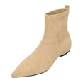 thumbnail image 2 of Women's Suede Flat Ankle Boots Comfortable Pointed Toe Fall Winter Casual Dressy Mid Calf Booties, 2 of 7