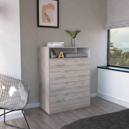 Modern Four Bedroom Dresser With Superior Top And Open Shelf In Gray White - Thriving For Gray/white Lovely