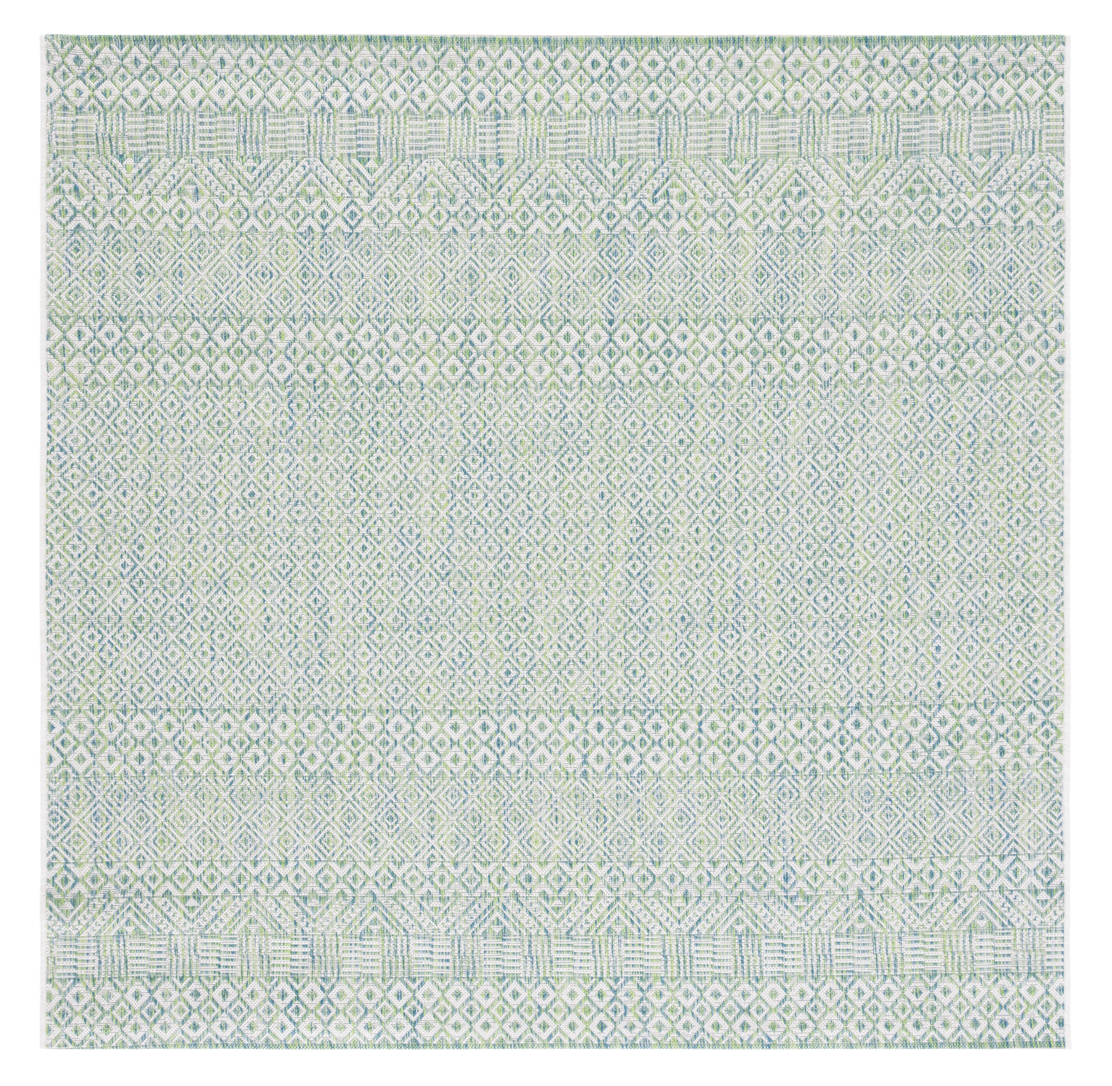 SAFAVIEH Courtyard Evander Geometric Indoor/Outdoor Area Rug, Ivory/Green, 5'3" x 5'3" Square