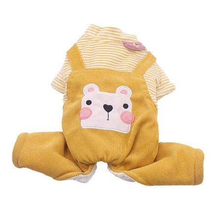 Cute Pet Dog Warm Winter Cotton Clothes Cartoon Bear Pattern Four-Legged Striped Coat