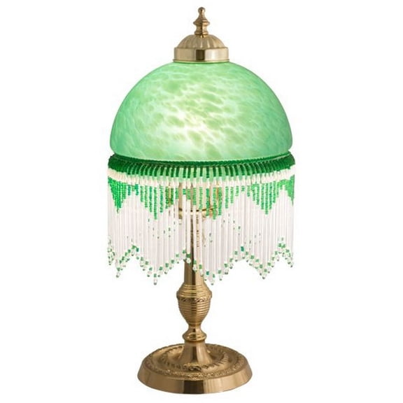 Meyda Tiffany 202659 1 Light Table Lamp Antique Brass Finish with Green/Gold Shade