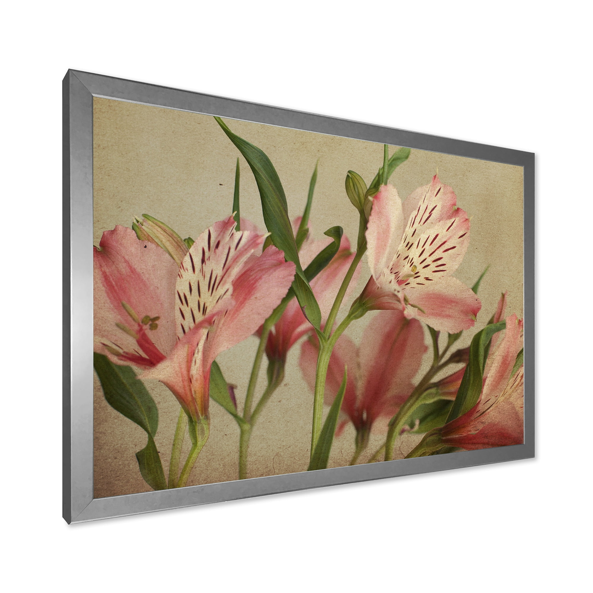 Designart 'Alstroemeria Flower Retro ' Traditional Framed Art Print