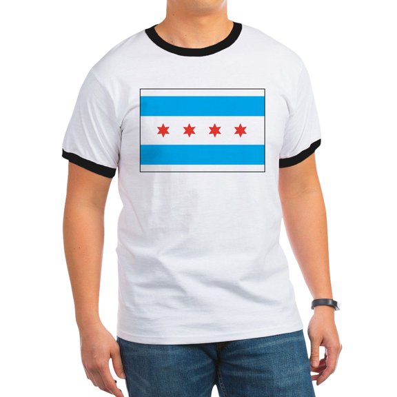 CafePress - Chicago Flag Ringer T - 100% Cotton Ringed T-Shirt