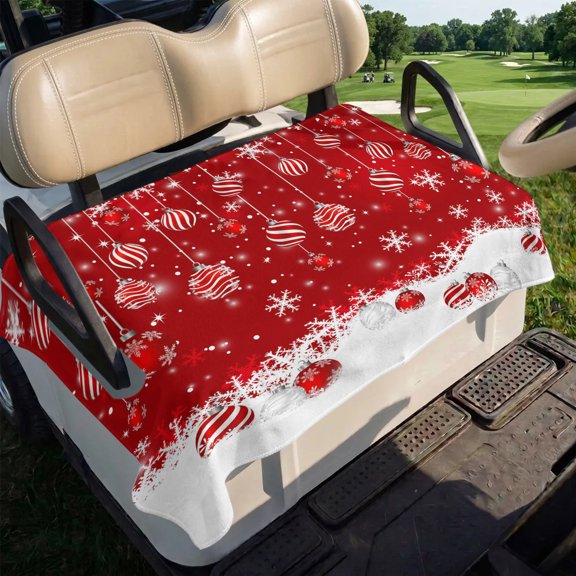 Red Balls Christmas Golf Cart Seat Covers, Christmas Ball Snowflake Xmas Golf Cart Seat Towel Cover for 2/4 Seater Bench Seats, Breathable Washable Dust & Sun Protection Seats Blanket 51''x31''